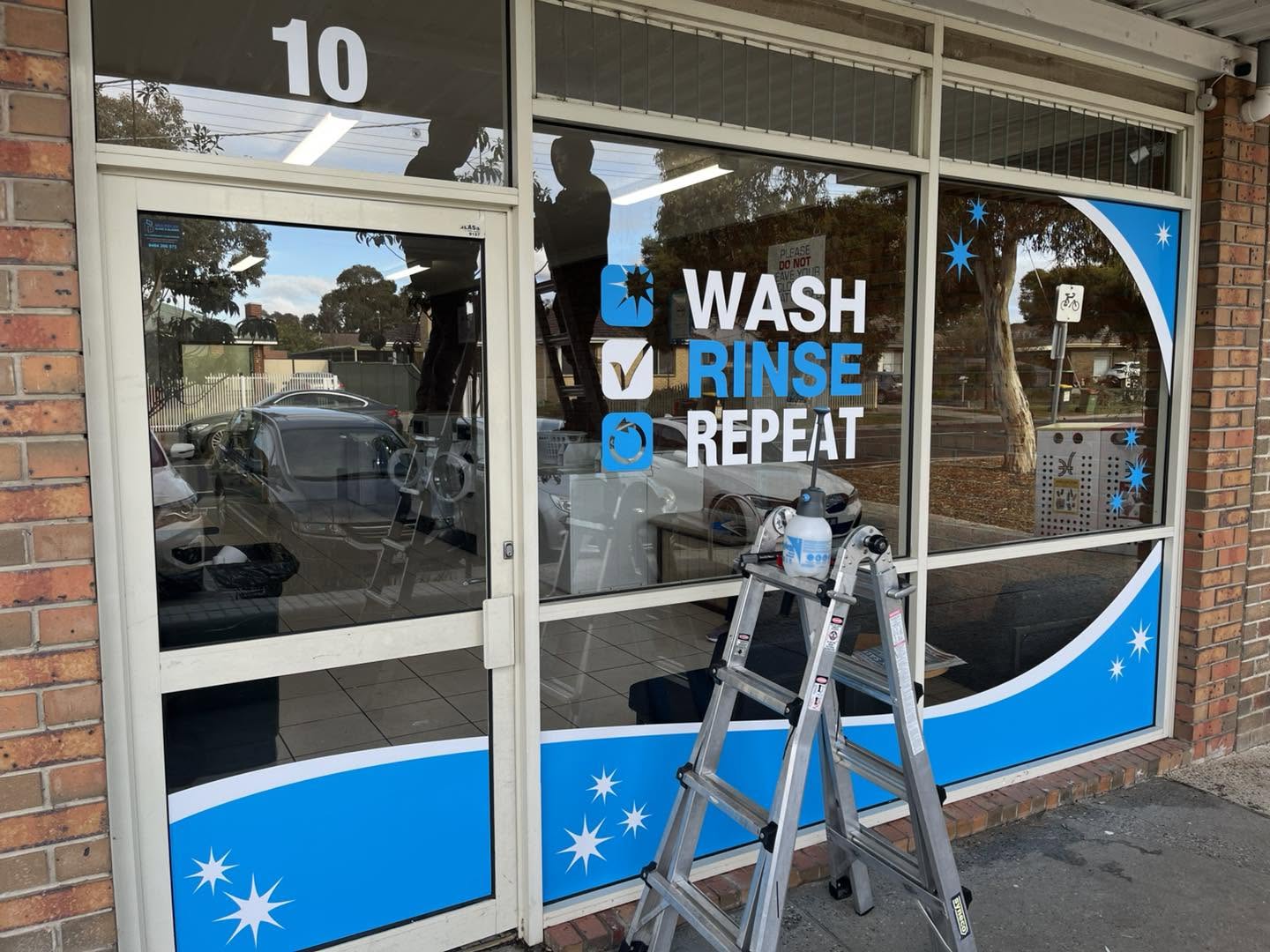 Melba Laundrette storefront entrance at 10 Melba Avenue, Sunbury
